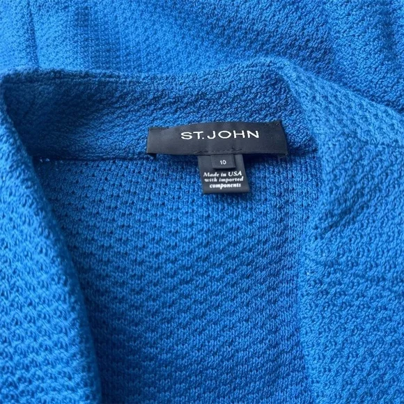 St. John Waffle Knit Blazer Jacket Women's 10 Tahoe Blue Texture Single Breasted